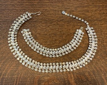 Glamorous Rhinestone Necklace Choker and Bracelet Set 1950’s