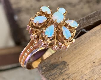 Natural White Opal Ring, 14k Yellow Gold, Size 6.5