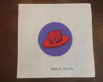 NEEDLEPOINT HANDPAINTED CANVAS by Danji Designs, Red Hat Society, 4x4