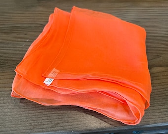 60s Vera Neumann Vintage Orange Scarf, Hand Rolled Sheer Silk - Brand New