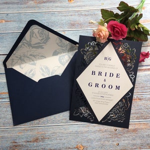 Elegant Laser Cut Wedding Invitation Card Fully Personalised Printing, Free Shipping bulk discount apply