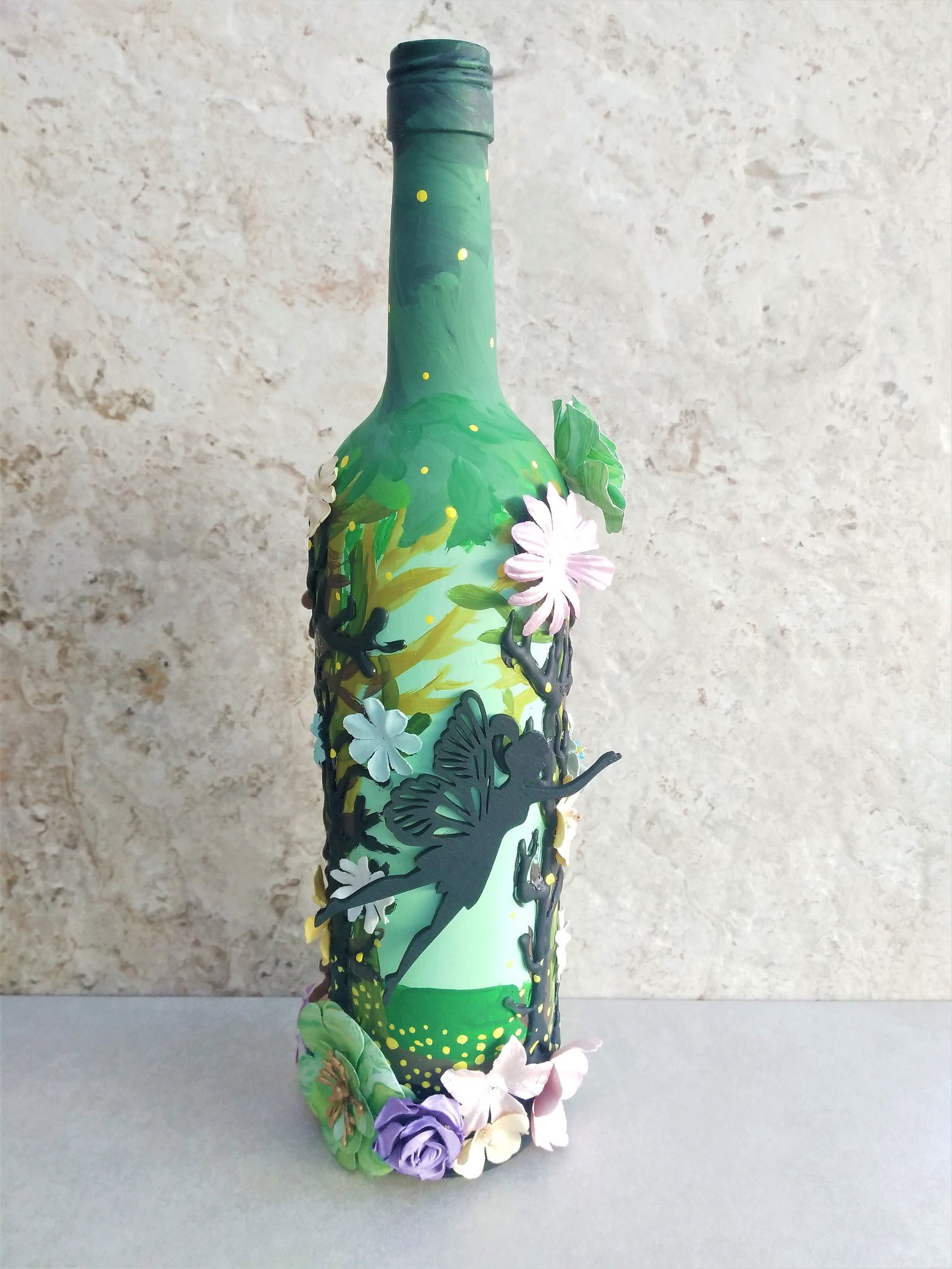 Wine Bottle Decor Enchanted Forest Garden Art Fairy Decor Etsy