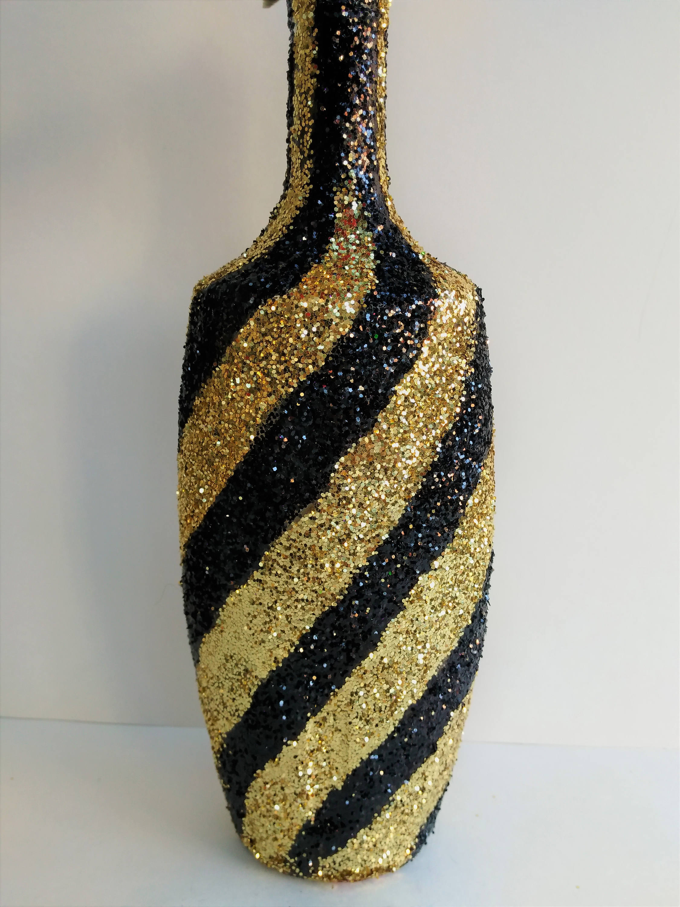 Black and Gold Glitter Centerpiece Wine Bottle Decor Black Etsy