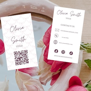 Tiny Bow Pink Coquette Business Card,Pastel Pink Business Card Canva Template,Printable Business Card, Editable Feminine Business Card