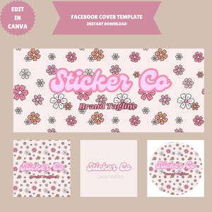 Spring Flowers Facebook Cover Template,Pastel Facebook Banner,Girly Pink Floral Facebook Branding Business Cover,DIY Editable Facebook Canva