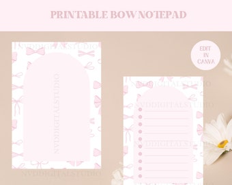 Modèle numérique sur toile pour liste de tâches avec nœud rose, bloc-notes Coquette, modèle de liste de tâches non daté, agenda numérique, modèle PDF de tâche à faire avec nœud mignon