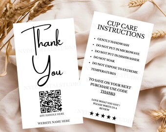 Editable Cup Care Instructions Template,Printable Care Label Template,Editable Thank You Boutique Care Tags,Tumbler Cup Care Instructions