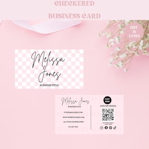 Karierte Visitenkarte Vorlage, SOFORTIGER DOWNLOAD Druckbare Visitenkarte Canva Vorlage, DIY Retro Aesthetic Minimalist Visitenkarte Canva