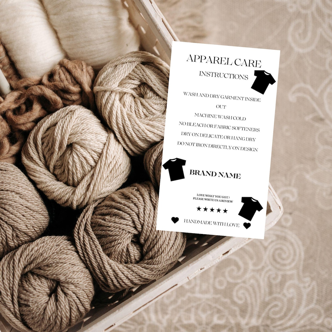 Printable Tshirt Care Washing Instructions Card,apparel Care Card ...