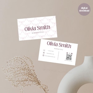 Feminine Coquette Bow Business Card,Photo Business Card Bow Canva Template,Printable Business Card,Girly Pink Editable Bow Business Card