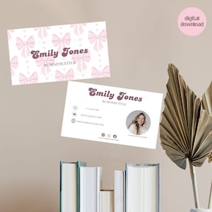 Girly Coquette Bow Business Card,Photo Business Card Bow Canva Template,Printable Business Card,Minimalist Cute Editable Bow Business Card