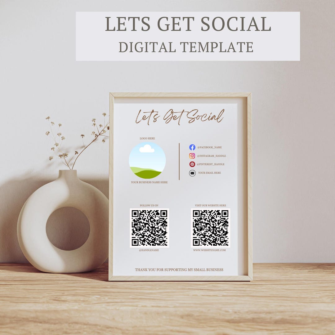 Let's Get Social Media Sign Template, DIY Follow Us Instant Download ...