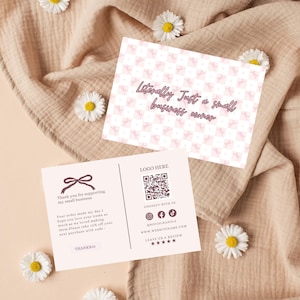 Girly Coquette Bow Thankyou Card,Pastel Pink Business Card Canva Template,Printable Thank you Card,Cute Editable Feminine Business Card