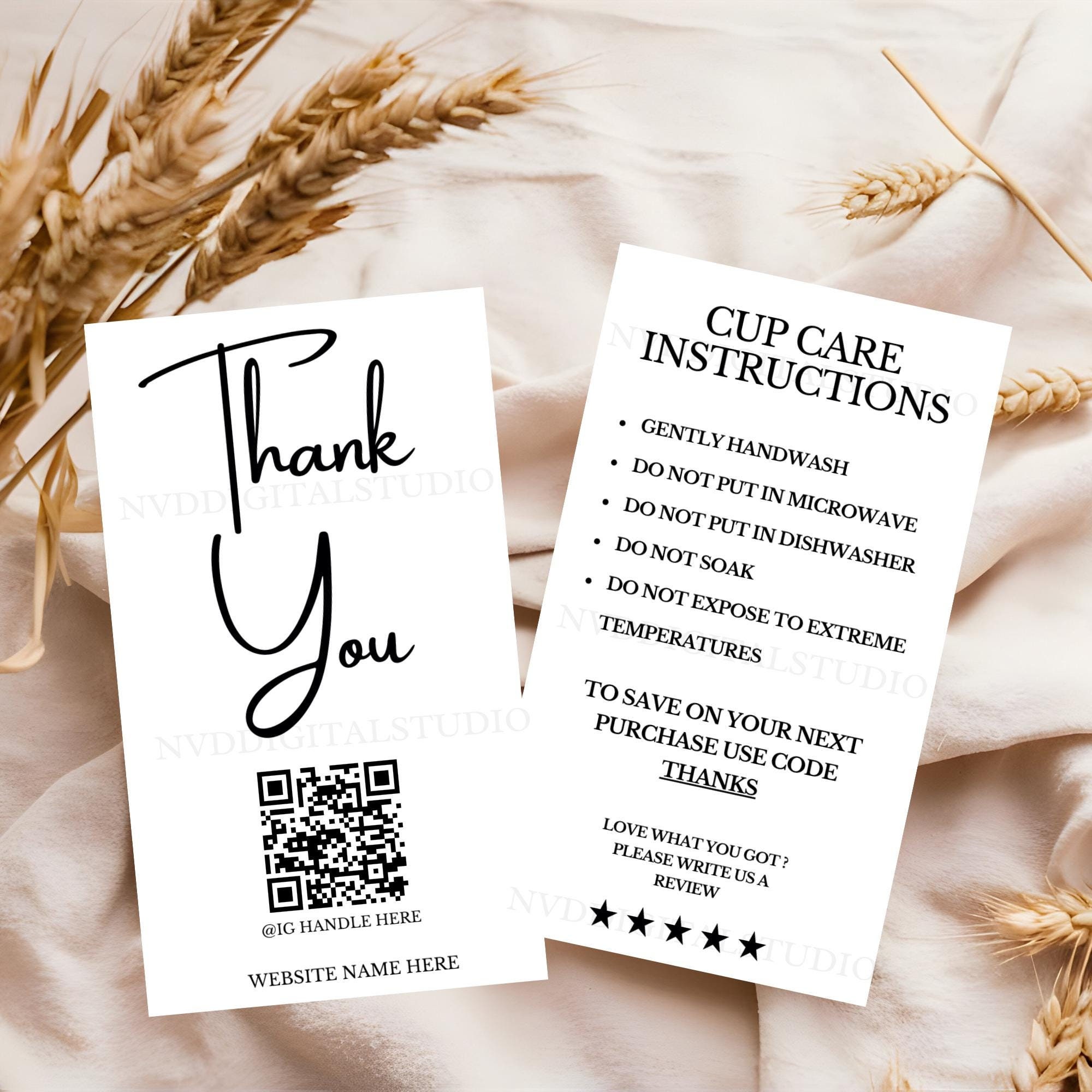 Editable Cup Care Instructions Template,printable Care Label Template ...