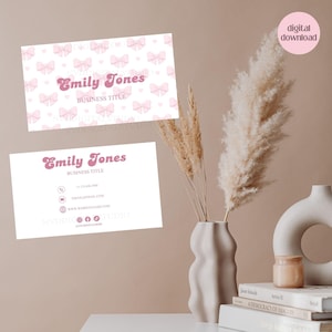 Mini Coquette Bow Business Card,Photo Business Card Bow Canva Template,Printable Business Card,Minimalist Cute Editable Bow Business Card