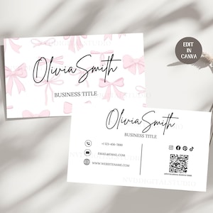 Girly Coquette Bow Business Card,Pastel Girly Business Card Canva Template,Printable Business Card, Editable Feminine Business Card