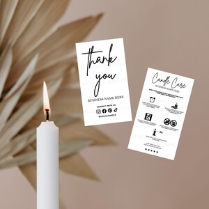 DIY Editable Candle Care Card,Minimalist Thank You Card Template for Candle Business,Aesthetic Care Instructions Template,Branding Card