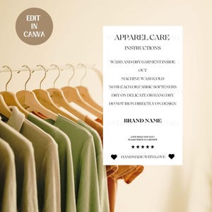 Apparel care instructions,Printable Tshirt care card instructions,Small business Thank you card insert Template,Clothing Care Package Insert