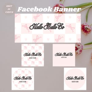 Coquette Bow Facebook Cover Template, Facebook Banner,Aesthetic Facebook Branding,Pastel Pink Business Cover, DIY Editable Facebook Canva