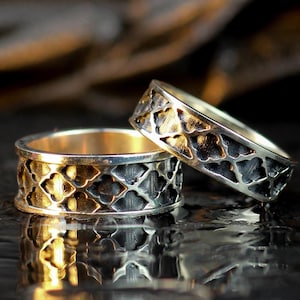 925 Sterling Silver Wedding Rings Set, His and Hers Matching Couple Rings, Men&#39;s Wedding Band and Women&#39;s Wedding Ring Set, Wedding Jewelry