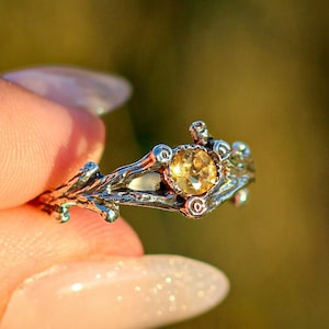 Natural Citrine Ring, 925 Sterling Silver Ring, Engagement ring, Promise ring, Unique gifts for her, Fairy rings with citrine, Nature ring