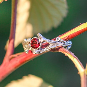 Natural Garnet Ring, 925 Sterling Silver Ring, Engagement ring, Promise ring, Unique gifts for her, Fairy rings with Garnet , Nature ring