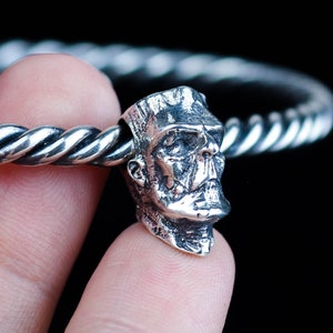 Sterling Silver Frankenstein Bead Charm - Halloween Jewelry