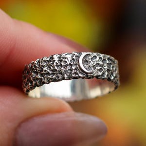 Anillo de luna de plata de ley 925, alianza de boda inspirada en la naturaleza, anillo celestial de sol y luna, anillos de pareja a juego, anillo inspirado en la naturaleza