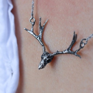 Deer Skull Necklace, 925 Sterling Silver Pendant, Unique Western Gothic Skull Jewelry, Deer Jewelry.