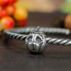 Silver pumpkin necklace,sad pumpkin, pumpkin necklace, pumpkin charms, silver charm for bracelet, Halloween charm, Silver Spacer Charm