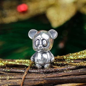 Silver panda charm, Cute panda bracelet bead, Silver panda charms, Cute animal charm, Handmade bead, Silver jewelry, Silver bead.