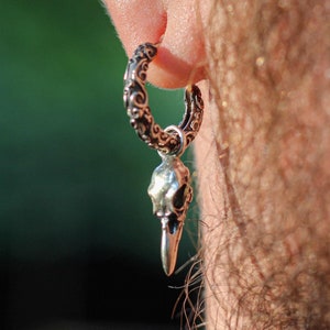 Herren Ohrringe, Raben Schädel Ohrringe, Silber Creolen, Schädel Ohrringe, Vogelschädel, Gothic Schmuck, Freund Geschenk, Herrenschmuck, Schädel