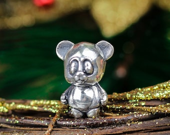 Silver panda charm, Cute panda bracelet bead, Silver panda charms, Cute animal charm, Handmade bead, Silver jewelry, Silver bead.