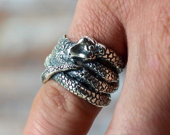 Silver snake ring, mens ring snake, gothic ring, boyfriend gift, handcrafted oxidized mens statement ring, ouroboros serpent mythology ring