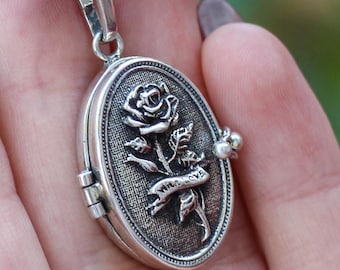 925 Sterling Silber Medaillon Halskette mit Foto, Silber Halskette, Blumen Schmuck, Natur Schmuck, Rose Schmuck, Blumen Halskette, personalisiert
