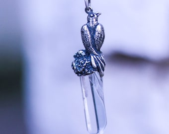 Ciondolo in argento con teschi e corvo, gioielli da strega, collana di Halloween, cristallo avvolto