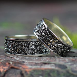 Personalized Wedding Ring Set, Sterling Silver Bands for Couples, His and Hers Rings, Wedding Jewelry, 925 Sterling Silver Wedding Bands