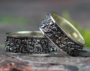 Personalized Wedding Ring Set, Sterling Silver Bands for Couples, His and Hers Rings, Wedding Jewelry, 925 Sterling Silver Wedding Bands