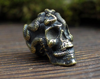 Snake skull paracord bead, brass charm, gift for husband, gift for him, knife lanyard, custom lanyard, paracord accessories, brass bead