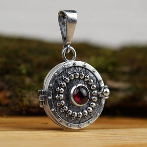 925 Sterling Silver Locket, Garnet Jewelry, Silver Gothic Locket Necklace,  Personalized Photo Pendant, Skull Locket, Celtic Jewelry