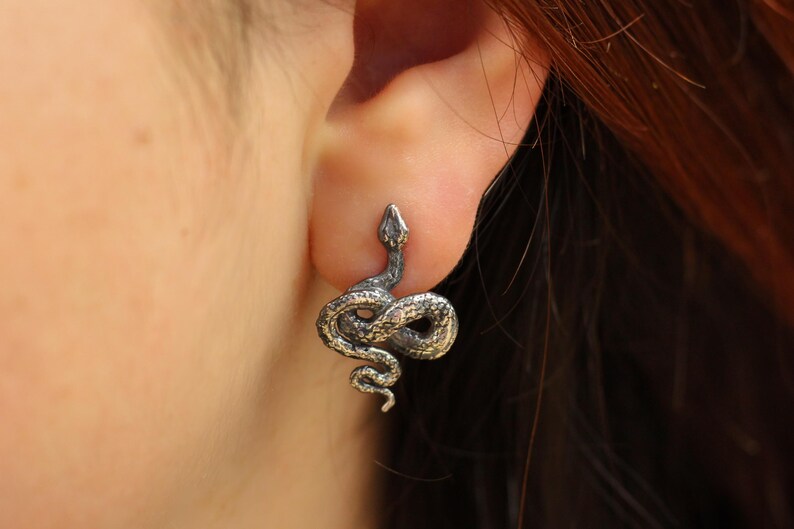 snake earrings
snake jewelry
stud earrings
gothic earrings
animal earrings
goth earrings
silver stud earrings
witchy jewelry
gothic jewelry
nature jewelry
sterling silver
screw back earrings
unique earrings