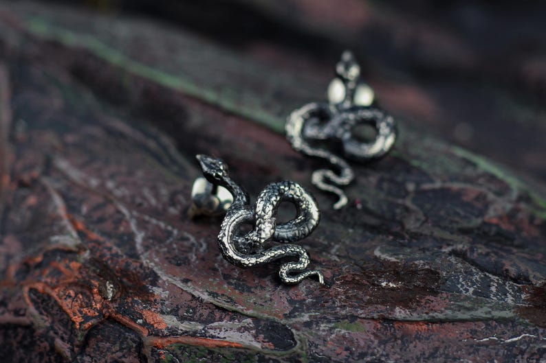 snake earrings
snake jewelry
stud earrings
gothic earrings
animal earrings
goth earrings
silver stud earrings
witchy jewelry
gothic jewelry
nature jewelry
sterling silver
screw back earrings
unique earrings
