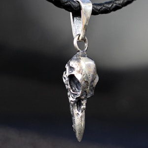 925Sterling Silver Bird Skull Pendant, Raven Skull Necklace, Goth jewelry, Gothic Skull Necklace, Crow Necklace Skull, Gift for Him or Her