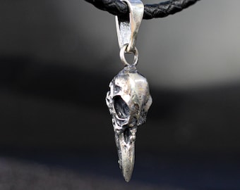 925Sterling Silver Bird Skull Pendant, Raven Skull Necklace, Goth jewelry, Gothic Skull Necklace, Crow Necklace Skull, Gift for Him or Her