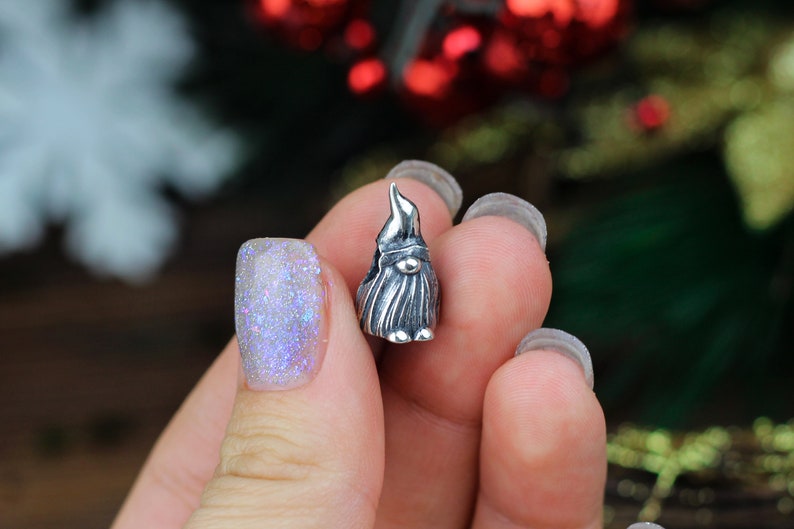 Sterling silver gnome, bracelet bead, cute silver gnome, interesting gift, Christmas gift, Christmas gnome gift image 5