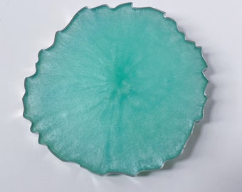 Teal Pearlescent Coaster, Geode Agate Coaster, Handmade Coasters, Drinkware Coaster, Coaster Gifts For Her, Geode Shaped Resin Coaster