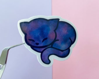 Galaxy Cat Vinyl Sticker, Waterproof Space Kitty Decal