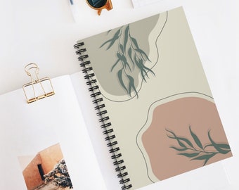 Boho Plant Spiral Notebook, Abstract Leaves, College Ruled
