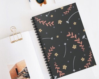 Minimal Floral Spiral Notebook, 118 Ruled Pages