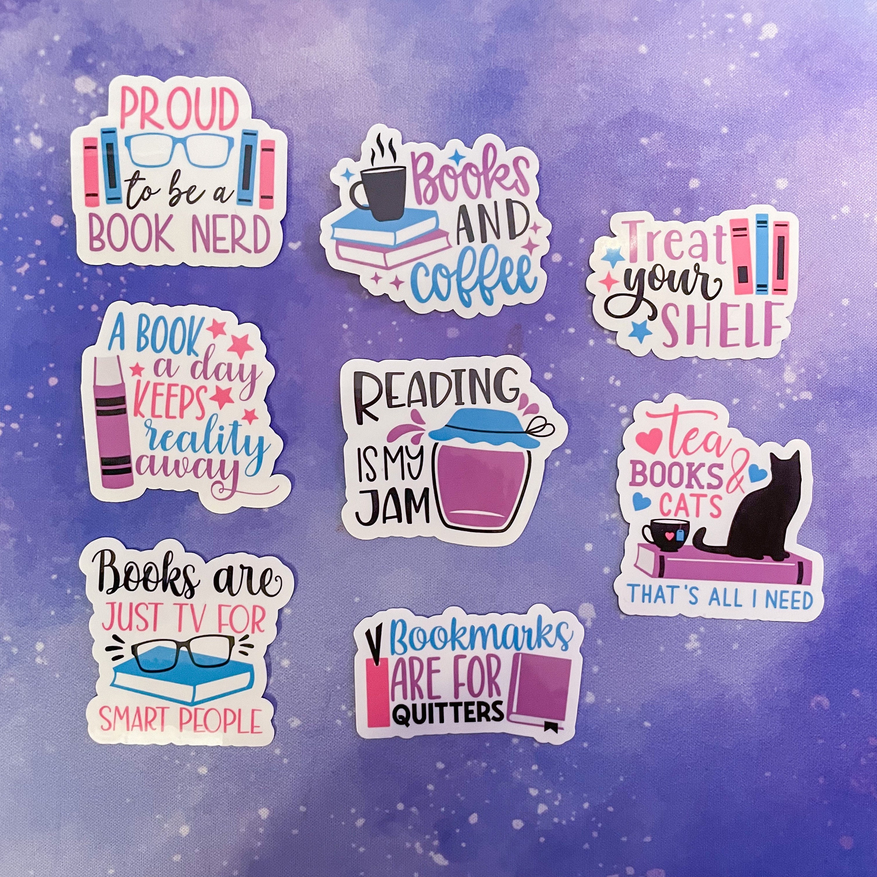 E-Reader Sticker Pack - 20 Pre-Packaged Quotes, Food, Drink, & Bookish Stickers for Digital Readers, Laptop, & Helmet- Die-Cut, Removable & Custom